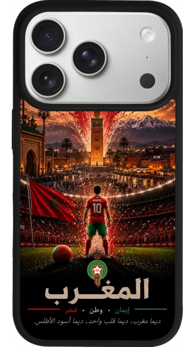 Coque iPhone 17 Pro - Silicone rigide noir Football Maroc splash 2026
