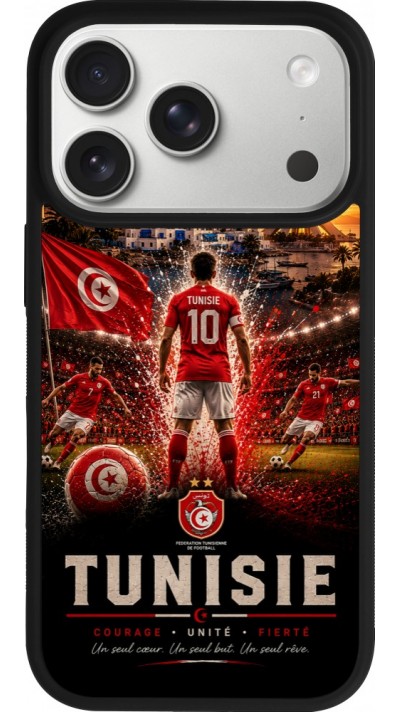 Coque iPhone 17 Pro - Silicone rigide noir Football Tunisie splash 2026