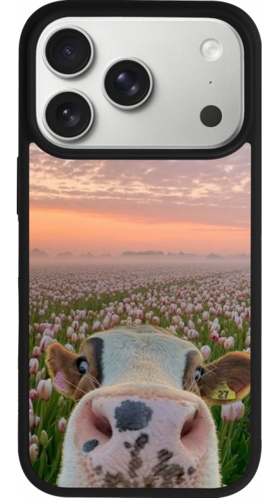 Coque iPhone 17 Pro - Silicone rigide noir Cow with tulips Spring 2026