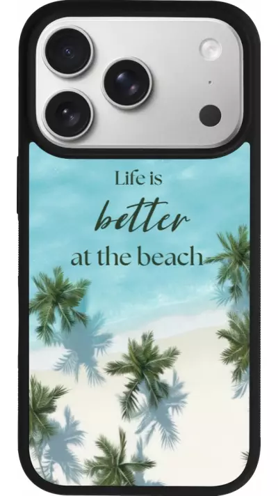 Coque iPhone 17 Pro - Silicone rigide noir Summer 2025 Life is better at the beach Coque iPhone 17 Pro - Silicone rigide noir Summer 2025 Life is better at the beach