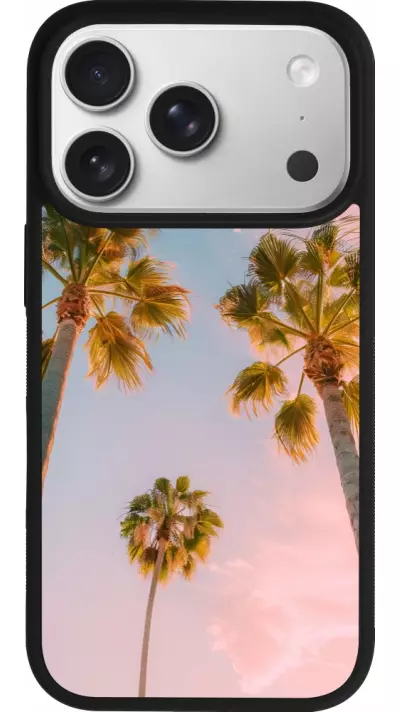 Coque iPhone 17 Pro - Silicone rigide noir Summer 2025 Palmiers Coque iPhone 17 Pro - Silicone rigide noir Summer 2025 Palmiers