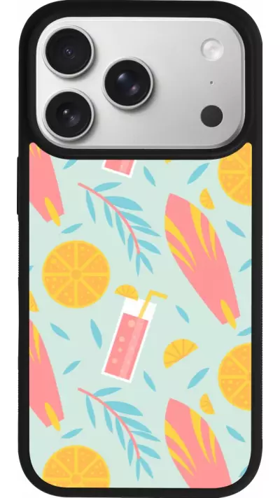 Coque iPhone 17 Pro - Silicone rigide noir Summer 2025 Pattern citron Coque iPhone 17 Pro - Silicone rigide noir Summer 2025 Pattern citron