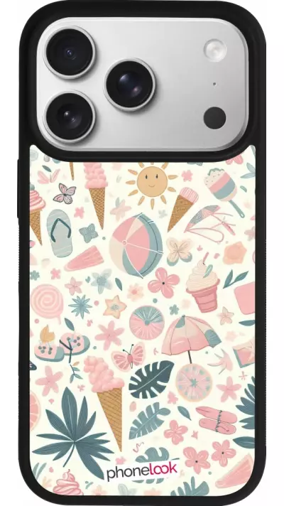 Coque iPhone 17 Pro - Silicone rigide noir Summer Pink Pattern Coque iPhone 17 Pro - Silicone rigide noir Summer Pink Pattern