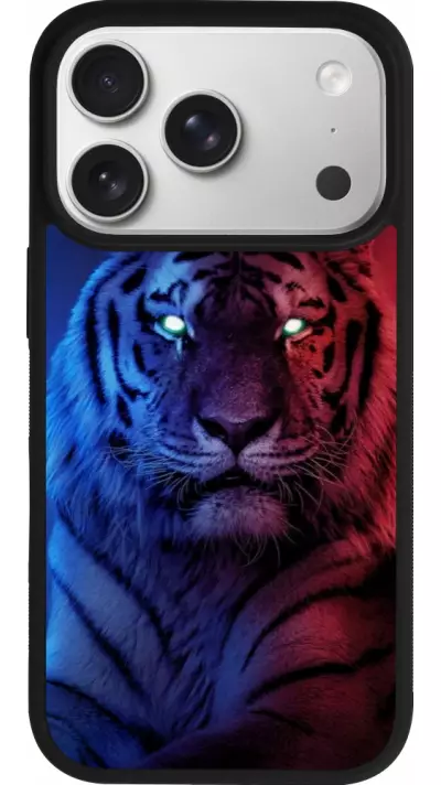 Coque iPhone 17 Pro - Silicone rigide noir Tiger Blue Red Coque iPhone 17 Pro - Silicone rigide noir Tiger Blue Red