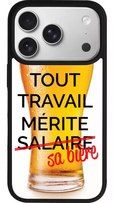 Coque iPhone 17 Pro - Silicone rigide noir Tout travail mérite sa bière Coque iPhone 17 Pro - Silicone rigide noir Tout travail mérite sa bière