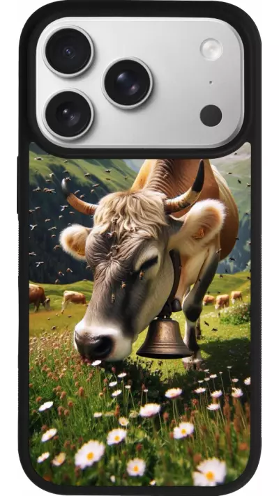 Coque iPhone 17 Pro - Silicone rigide noir Vache montagne Valais Coque iPhone 17 Pro - Silicone rigide noir Vache montagne Valais