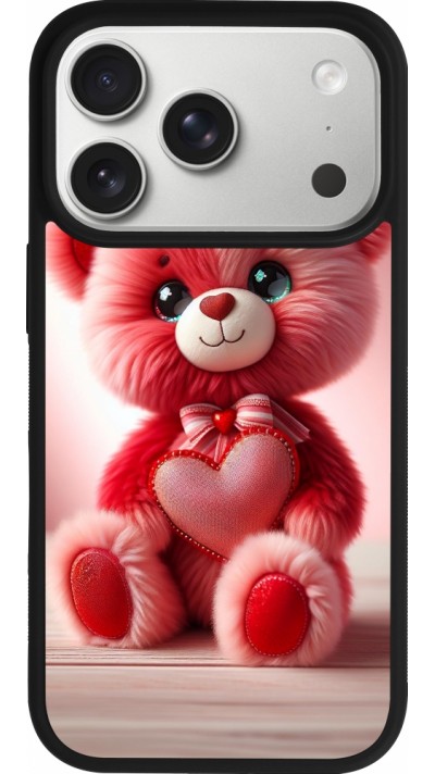 Coque iPhone 17 Pro - Silicone rigide noir Valentine 2024 Ourson rose Coque iPhone 17 Pro - Silicone rigide noir Valentine 2024 Ourson rose