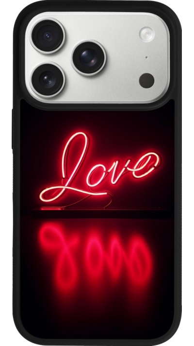Coque iPhone 17 Pro - Silicone rigide noir Valentine 2025 Neon Love Coque iPhone 17 Pro - Silicone rigide noir Valentine 2025 Neon Love