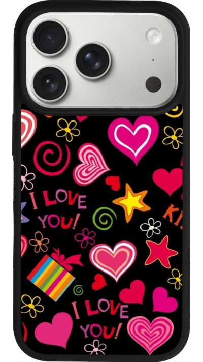 Coque iPhone 17 Pro - Silicone rigide noir Valentine 2023 love symbols