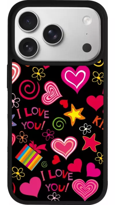 Coque iPhone 17 Pro - Silicone rigide noir Valentine 2023 love symbols Coque iPhone 17 Pro - Silicone rigide noir Valentine 2023 love symbols