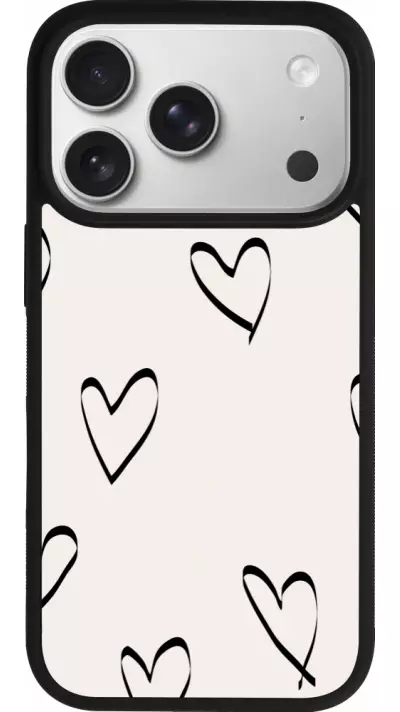 Coque iPhone 17 Pro - Silicone rigide noir Valentine 2023 minimalist hearts Coque iPhone 17 Pro - Silicone rigide noir Valentine 2023 minimalist hearts