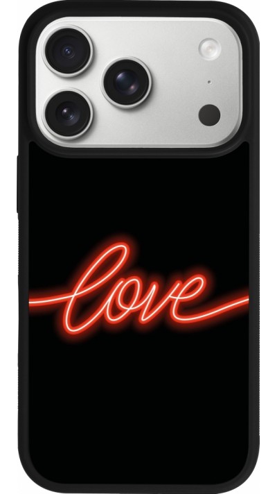 Coque iPhone 17 Pro - Silicone rigide noir Valentine 2023 neon love