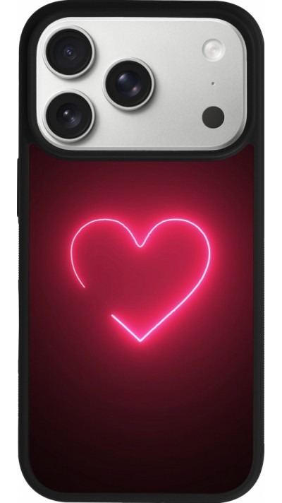 Coque iPhone 17 Pro - Silicone rigide noir Valentine 2023 single neon heart