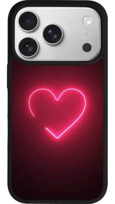 Coque iPhone 17 Pro - Silicone rigide noir Valentine 2023 single neon heart Coque iPhone 17 Pro - Silicone rigide noir Valentine 2023 single neon heart