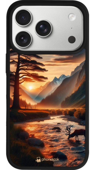 Coque iPhone 17 Pro - Silicone rigide noir Valley Sunset Deer Tree Coque iPhone 17 Pro - Silicone rigide noir Valley Sunset Deer Tree