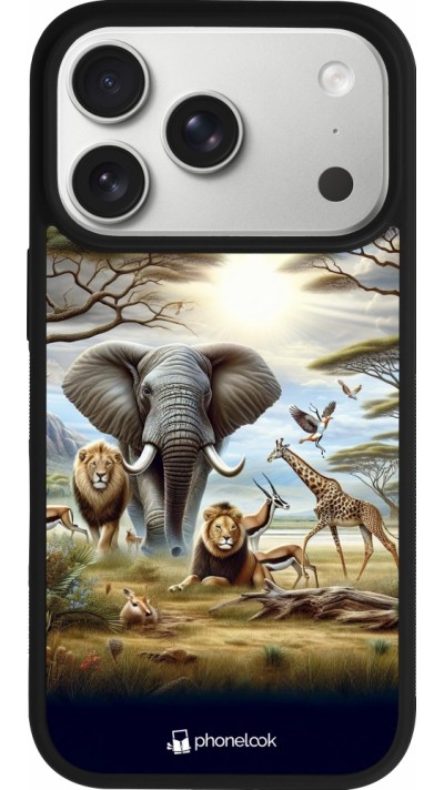 Coque iPhone 17 Pro - Silicone rigide noir Vie sauvage africaine Coque iPhone 17 Pro - Silicone rigide noir Vie sauvage africaine