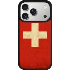 Coque iPhone 17 Pro - Silicone rigide noir Vintage Flag SWISS