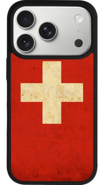 Coque iPhone 17 Pro - Silicone rigide noir Vintage Flag SWISS Coque iPhone 17 Pro - Silicone rigide noir Vintage Flag SWISS