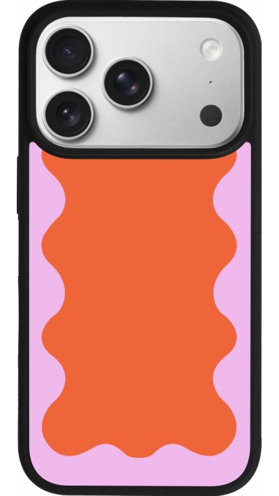 Coque iPhone 17 Pro - Silicone rigide noir Wavy Rectangle Orange Pink Coque iPhone 17 Pro - Silicone rigide noir Wavy Rectangle Orange Pink