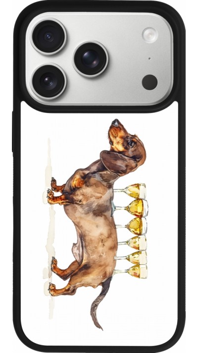 Coque iPhone 17 Pro - Silicone rigide noir Wine Teckel Coque iPhone 17 Pro - Silicone rigide noir Wine Teckel