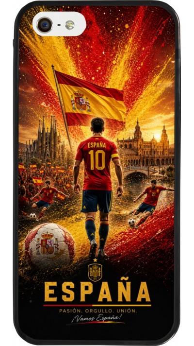 Coque iPhone 5/5s / SE (2016) - Silicone rigide noir Football Espagne splash 2026