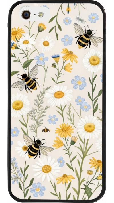 Coque iPhone 5/5s / SE (2016) - Silicone rigide noir Pattern bees Spring 2026