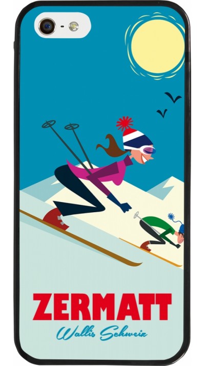 Coque iPhone 5/5s / SE (2016) - Silicone rigide noir Zermatt Ski Downhill