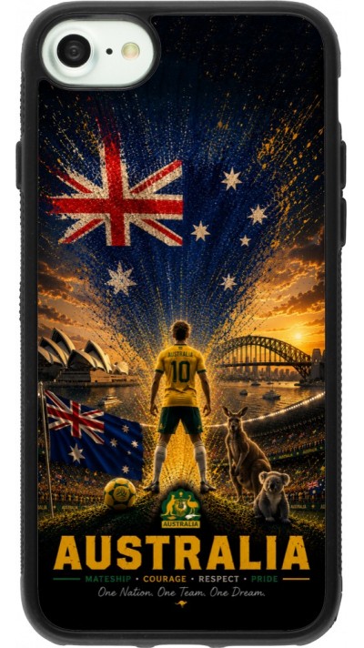 Coque iPhone 7 / 8 / SE (2020, 2022) - Silicone rigide noir Football Australie splash 2026