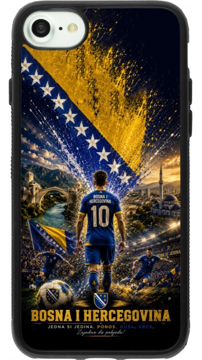 Coque iPhone 7 / 8 / SE (2020, 2022) - Silicone rigide noir Football Bosnie-Herzégovine splash 2026