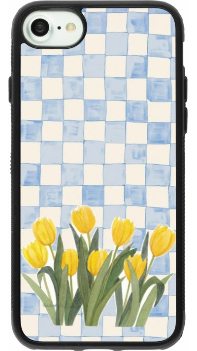 Coque iPhone 7 / 8 / SE (2020, 2022) - Silicone rigide noir Blue vichy tulips Spring 2026