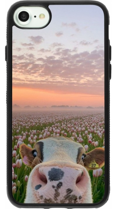 Coque iPhone 7 / 8 / SE (2020, 2022) - Silicone rigide noir Cow with tulips Spring 2026
