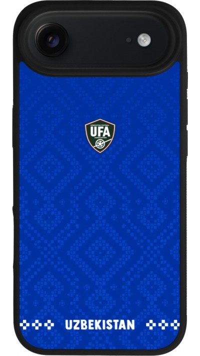 Coque iPhone Air - Silicone rigide noir Maillot de football Ouzbékistan 2026 personnalisable