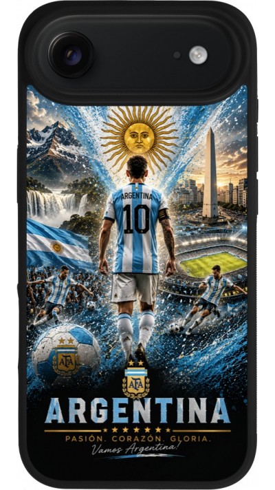 Coque iPhone Air - Silicone rigide noir Football Argentine splash 2026