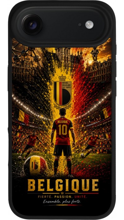 Coque iPhone Air - Silicone rigide noir Football Belgique splash 2026