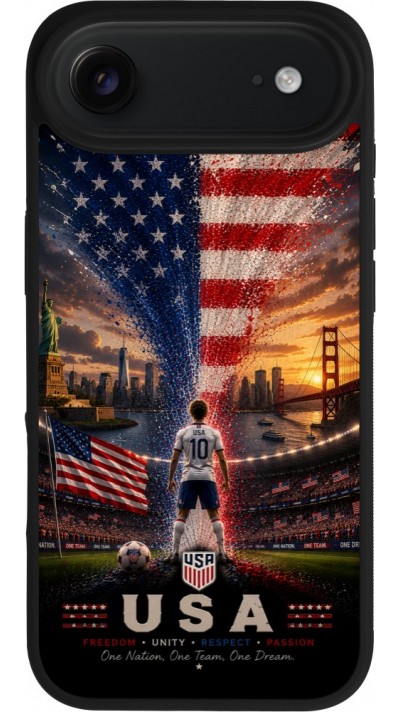 Coque iPhone Air - Silicone rigide noir Football États-Unis splash 2026