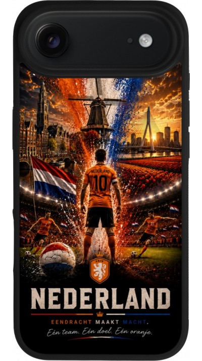 Coque iPhone Air - Silicone rigide noir Football Pays-Bas splash 2026