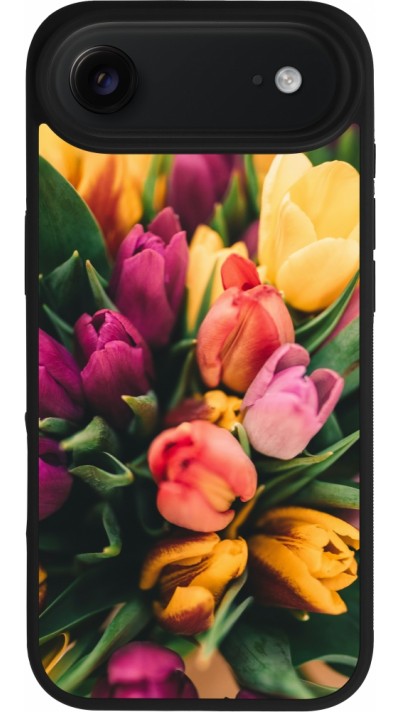Coque iPhone Air - Silicone rigide noir Bouquet of tulips Spring 2026