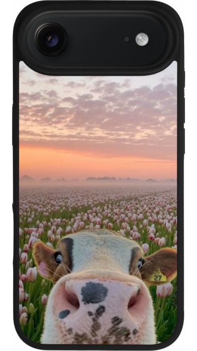 Coque iPhone Air - Silicone rigide noir Cow with tulips Spring 2026