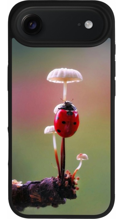 Coque iPhone Air - Silicone rigide noir Ladybird on a mushroom Spring 2026