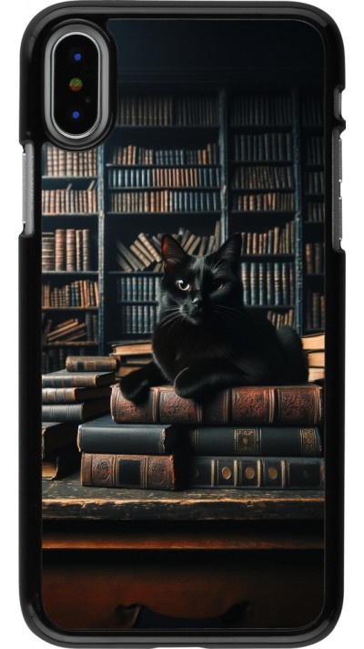 iPhone X / Xs Case Hülle - Katze Bücher dunkel iPhone X / Xs Case Hülle - Katze Bücher dunkel