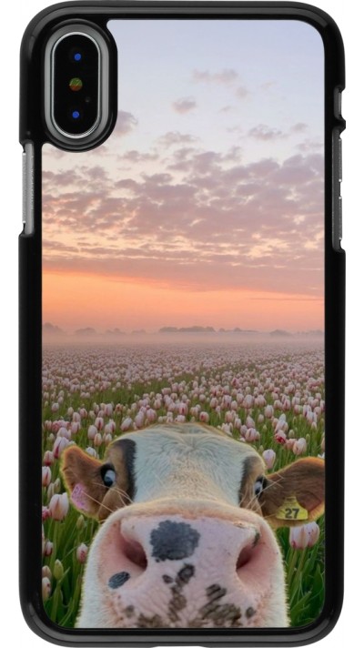 Coque iPhone X / Xs - Cow with tulips Spring 2026