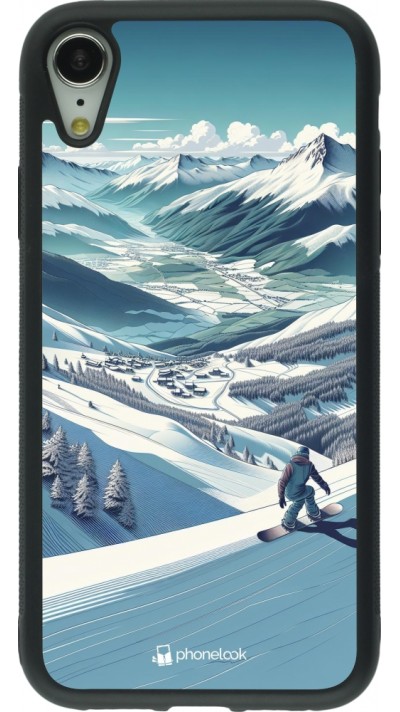 Coque iPhone XR - Silicone rigide noir Snowboarder Montagne