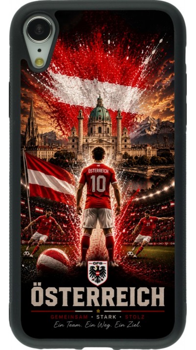 Coque iPhone XR - Silicone rigide noir Football Autriche splash 2026