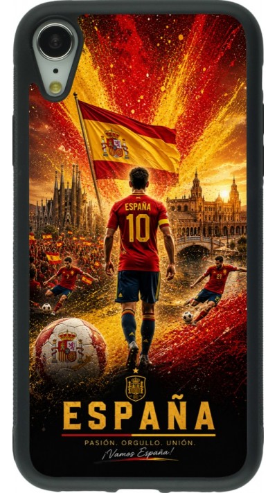 Coque iPhone XR - Silicone rigide noir Football Espagne splash 2026