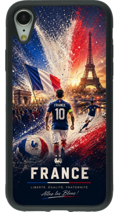 Coque iPhone XR - Silicone rigide noir Football France splash 2026