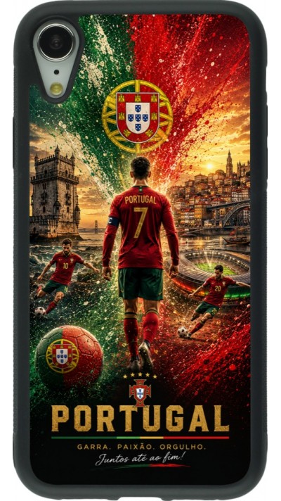 Coque iPhone XR - Silicone rigide noir Football Portugal splash 2026
