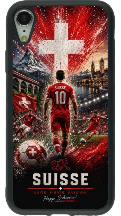 Coque iPhone XR - Silicone rigide noir Football Suisse splash 2026