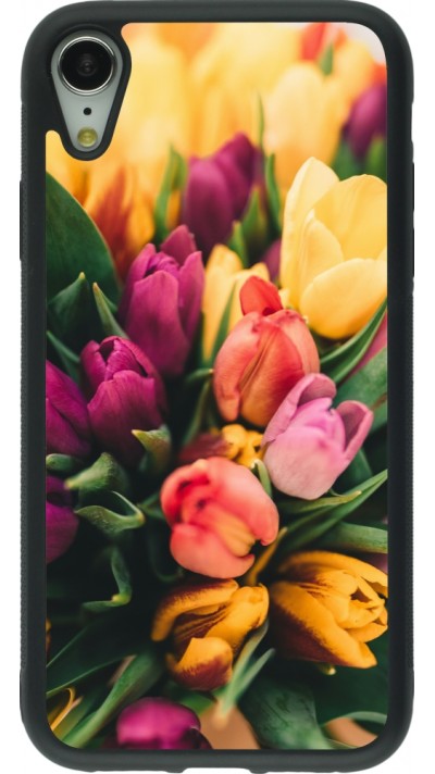 Coque iPhone XR - Silicone rigide noir Bouquet of tulips Spring 2026