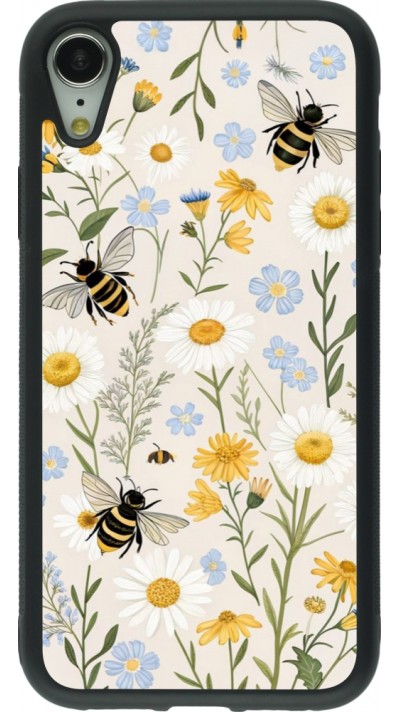 Coque iPhone XR - Silicone rigide noir Pattern bees Spring 2026