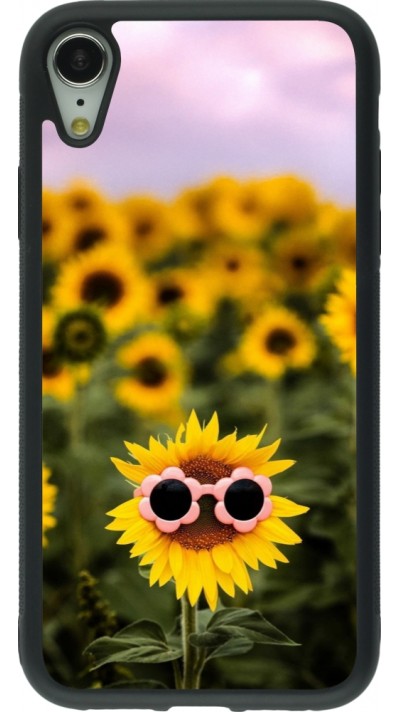 Coque iPhone XR - Silicone rigide noir Sunflower with glasses Spring 2026